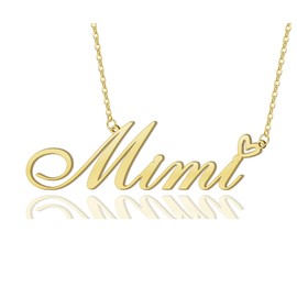 AOLO Mimi Heart Name Necklace 18k Gold Plated Stainless Steel Nameplate Pendant Jewelry for Womens Mens 16"