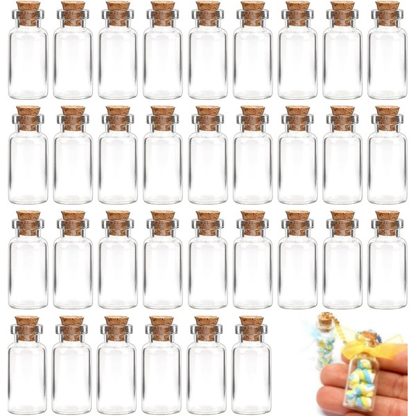 KARBAG 33pcs Mini Glass Bottles with Cork, 3ml Mini Glass Wishing Bottles Small Message Bottles Tiny Wishing Bottles Mini Glass Vials for Arts & Crafts, Decoration, Party Favors, Wedding Wish
