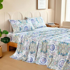 MCO 100% Cotton Sheet Set Floral Printed, 300 Thread Count Cotton Queen Sheet Set, 16" Deep Pocket, Breathable Cooling Sheets 4 Pieces (Queen, Paisley)