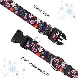 Fidohug Martingale Dog Collar with Buckle Adjustable Nylon Limited Slip Training Floral Dog Collars (Black Pink Red, Large)