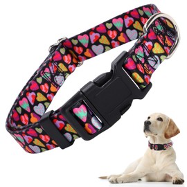 Dog Collar for Small Dogs with Love Hearts, Pink Girl Boy Dog Collar Adjustable Comfy Wedding Dog Collar with Safety Buckle for Small Medium Large Dog on Valentine's Day, Birthday (S)