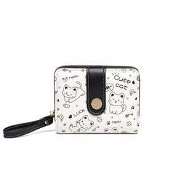 Cute Cat Small Wallet PU Leather Billfold Card Holder Coin Purse for Women Girls Ladies, Black, one size, Paper Money Coin Card Purse Wallet