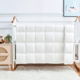 ROSE FEATHER Baby Crib Comforter Lightweight Summer Cooling Goose Down Duvet, Hypoallergenic 100% Organic Cotton Quilted Washable Air Conditioner Nursery Blanket with Corner Tabs, White 41x48 Inches