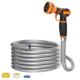 Giraffe Tools Garden Hose 50ft x 3/4", 304 Stainless Steel Metal Water Hose, No Kink Garden Water Hose with 9 Pattern Spray Nozzle, Flexible, Lightweight, Kink Free Hose for Yard, Outdoor