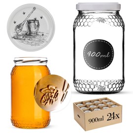 KADAX Honey Jars, 900 ml, Preserving Jars with Fi82 mm Screw Lid, Jars for Honey, Jam Jars, Screw Jars, Preserving Jars (Honey Pot, Pack of 24)