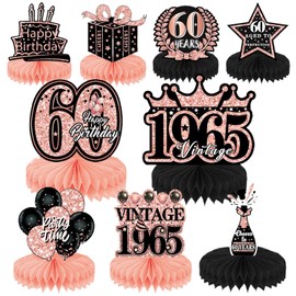 60th Birthday Table Decorations 9pcs Rose Gold Birthday Honeycomb Table Centerpieces Cheers to Honeycomb Table Topper for Men Women Party Decoration Supplies (60th)