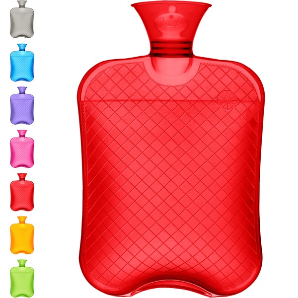Qomfor Hot Water Bottle - 1.8 Litre Large Capacity - Premium Hot Water Bag for Pain Relief, Back Pain, Period Pain, Neck and Shoulders - No Cover - Great Gift for Women - Red