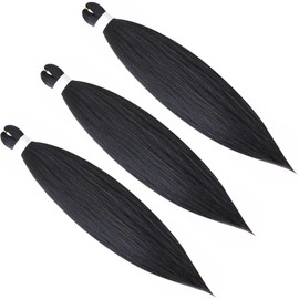 Pre Stretched Braiding Hair Pre-Stretched Braiding Hair Braids Extensions 3 Pieces Synthetic Hair Extensions Yaki Texture EZ Braids Hair Extensions Hairpiece Natural Black