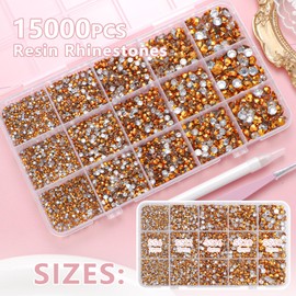 16000 Pcs Resin Rhinestones for Crafting, Flatback Gold Gems Jelly Rhinestones, Mixed Sizes Gold Bedazzling Crystal with Pickup Tool for DIY Crafts Clothing Tumblers Mugs Shoes Fabric Nail Art