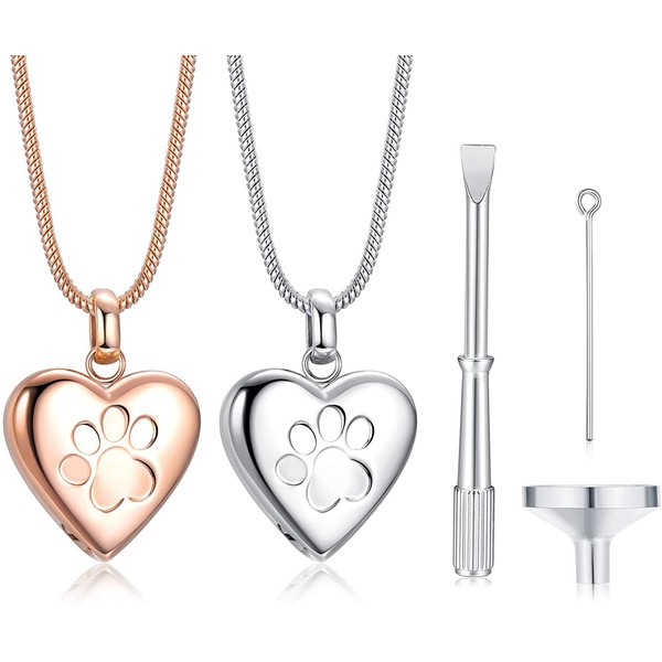 Milacolato Urn Chain for Ashes Pendant Paw Print Pet Heart