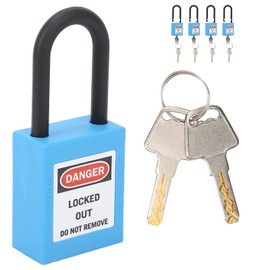 Wakects Safety Padlocks Set, 5 Set 38mm Security Lockout Nylon Lock Out Tag Out Padlocks Set Insulation Safety Door Lock Both Sides Lable with 10 Keys for Industrial Sites (Blue)