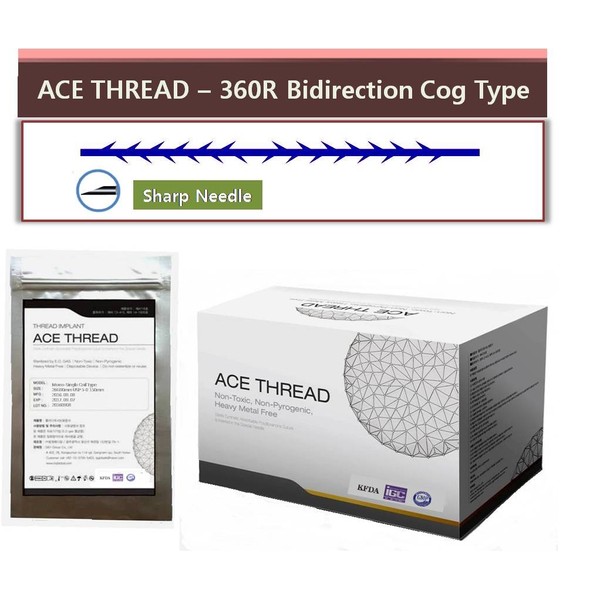ACE PDO thread lift KOREA face/whole body - 360R Bidirection Cog Type/Sharp Needle (20pcs) (23G60)