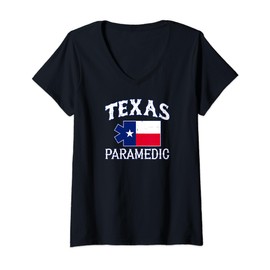 Womens Texas EMT Paramedic Patch Shirt Texas EMS Flag V-Neck T-Shirt