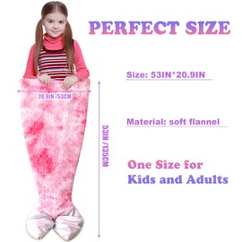 Stoinsto Thick Mermaid Tail Blanket Quilt for Cold Days, Soft Warm Winter Sleeping Bag with Plush Filling & Iridescent Shimmer Fish Tail, Wearable Cozy Flannel Snuggle Blanket, Rose Pink White