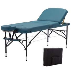 Artechworks 28" Width 3 Folding Portable Lightweight Massage Table Facial Salon Spa Tattoo Bed with Aluminium Leg for Home Office Living Room, Teal Green Color