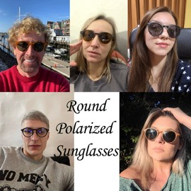 YAMEIZE Sunglasses Polarised Round for Women Vintage Retro Round Small Circle Sunglasses for Driving Fishing, Leopard Brown/Green