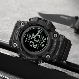 findtime Digital Watch Men's Military Sports Watch for Men Digital Large Tactical Watch with Compass World Time 5ATM Waterproof Outdoor Watch Men with Light Stopwatch Coutdown Alarm Clock, black,