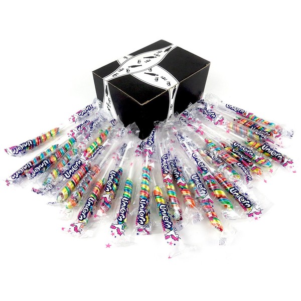 Mini Rainbow Unicorn Pops, 0.42 oz Packages in a Black Tie Box (Pack of 25)