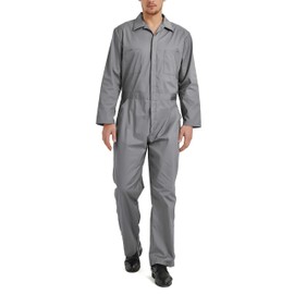 TOPTIE Men's Long Sleeve Coverall, Gray Coverall Snap and Zip-Front Coverall Lightweight Work Wear Suit