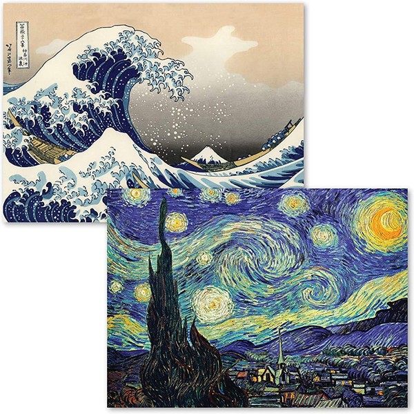 PalaceLearning 2 Pack - Starry Night by Vincent Van Gogh & The Great Wave Off Kanagawa by Katsushika Hokusai - Fine Art Poster Prints (Laminated, 18" x 24")