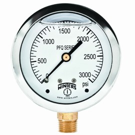 Winters 2-1/2" Dial Size, Liquid Filled Industrial Pressure Gauge, Brass Internals, 304 Stainless Steel Case, Single Scale 0-1,000 psi, 1.5% Acc, 1/4" NPT Bottom Mount, Glycerin Filled Pressure Gauge