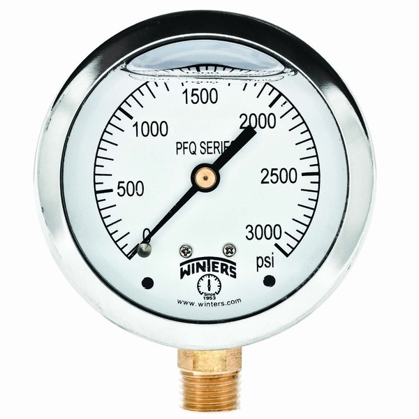Winters 2-1/2" Dial Size, Liquid Filled Industrial Pressure Gauge, Brass