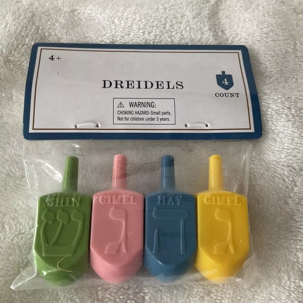 Hanukkah Dreidel Set 4 Colorful Pink Yellow Blue Green Plastic