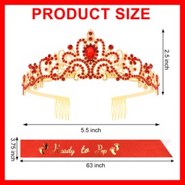 Srotmirw She's Ready to Pop Baby Shower Decorations Red Crown and Ready to Pop Sash for Gender Reveal Party She's about to Pop Baby Shower Decorations Party Decor
