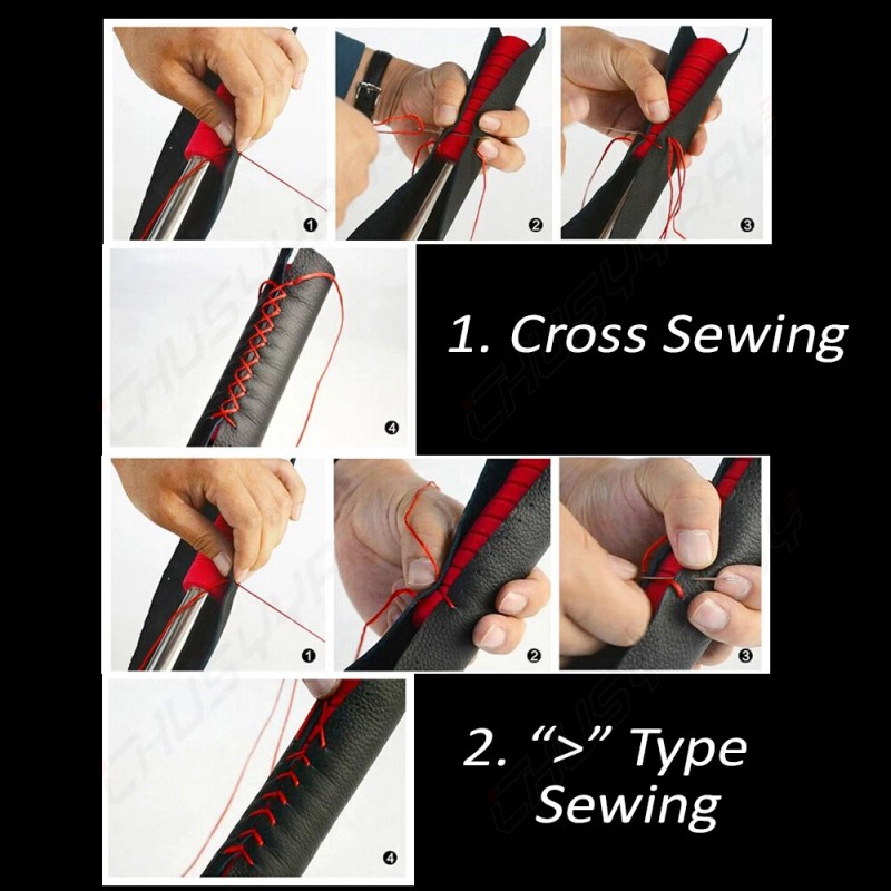 CHUSYYRAY 14 inch Black Car Steering Wheel Cover Leather With