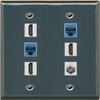 RiteAV 3 HDMI Wall Plate 2 Cat6 1 Coax - Flat 2 Gang [Stainless Steel]