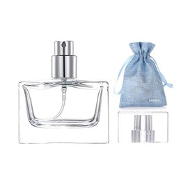 JJKMALL- 1Pcs 30ml / 1 oz. Clear Refillable Perfume Bottle, Portable Square Empty Glass Perfume Atomizer Bottle with Spray Funnel Filler 3ml dropper Storage bag