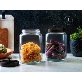KooK Glass Storage Containers with Lids, Glass Jar with Lid, 1 Gallon, Set of 2, Glass Canister, Storage, Laundry, Kitchen Jar, (Circular, Black)