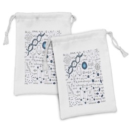 Lunarable Abstract Fabric Pouch Set of 2, Science Physics DNA Molecule Formulas Atomic Chemical Analyses Display, Small Drawstring Bag for Toiletries Masks and Favors, 9" x 6", Petrol Blue Pale