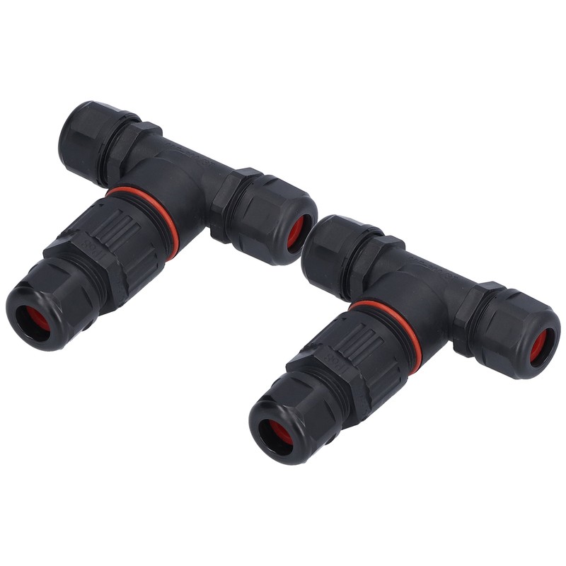 2Pcs 3 Way Junction Box Waterproof T Shape Cord Connector
