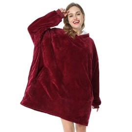 LetsFunny Oversized Hooded Blanket Sweatshirt, Super Soft Warm Comfortable Sherpa Wearable Blanket with Giant Pocket, for Adults Men Women Teenagers Kids, One Size Fits All (Wine Red, Adult)