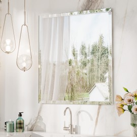 Keonjinn 24 x 30 Inch Beveled Bathroom Mirror, Rectangle Bathroom Mirrors for Over Sink, Shatterproof Wall Mirror, Modern Decorative for Living Room, Entryway, Bedroom, Horizontal/Vertical