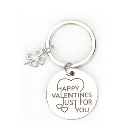 Good Luck Four Leaf Clover Keychain, Cute Stainless Steel Pendant with Valentine's Day Wish, Perfect Luck Gift for Couples, Friends or Family, Keychain Accessories for Women, Travel Charms and More