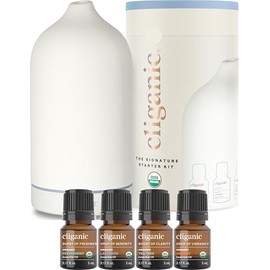 Cliganic Signature Essential Oils Starter Kit with Diffuser Set for Aromatherapy, Home & Office (White)