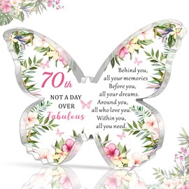HULALA 70th Birthday Gifts For Women Mum Wife Nannie Nanny Nana Nan Grandma Friend Butterfly Acrylic Plaque 70th Birthday Keepsake Presents Behind You All Your Memories Gift