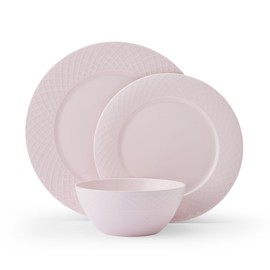 Miksa Trellis Pink Bone China Chip Resistant Lightweight 12 Piece Dinnerware Set, Service for 4