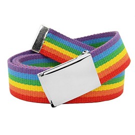 Unisex Rainbow Military Style Adjustable Cut to Fit Belt with Silver Flip Buckle