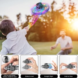 Flying Spinner Mini UFO Drone, Ifly Spinner Fly UFO Flying Fidget Spinner, iFly Hand Controlled Boomerang Drone Cool Toys Gifts for 8 9 10+ Year Old Boys Girls Teens Indoor Outdoor Toys (Black)