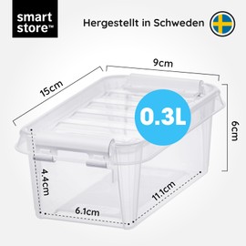 SmartStore Storage Box with Lid Small 0.3 L - 10 Clear and Stackable Plastic Boxes with Clip Closure - Plastic BPA Free and Food Safe - 15 x 9 x 6 cm
