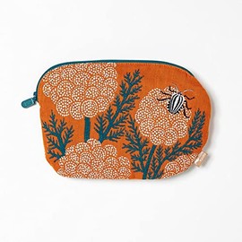 morita MiW Pouch Flower and Bug Orange The MiW color harmony of the front and back fabric and zipper is fresh. It is made of gauze fabric that is woven slightly tightly, so it is durable 100% cotton