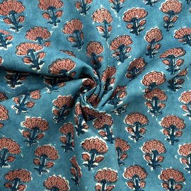 E-Tailor® Indian Handmade Ethnic 100% Cotton Running Hand Block Print Natural Fabric for Dressmaking, Sewing, Crafting, Upholestry Fabric by The Yards (Bice Blue, 3 Yards)