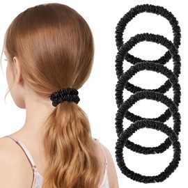 Needbrock Mulberry Silk Hair Ties, Thin Black Scrunchies for Women