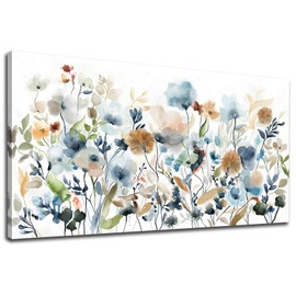 VEAEE Flowers Canvas Wall Art Wildflowers Canvas Pictures Rustic Botanical Artwork Abstract Watercolor Landscape Painting Artwork for Home Living Room Bedroom Kitchen Office Wall Decor 24"x48"