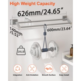 Alise Bath Double Towel Bars Towel Racks for Bathroom,Wall Mount Towel Holder Heavy Duty SUS304 Stainless Steel Towel Hanger Towel Rail,Brushed Nickel,24 Inch