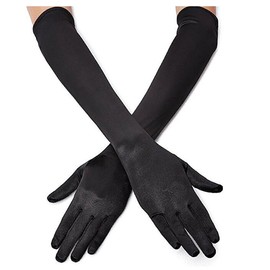 Lansian Long Black Opera Party Gloves for Women 1920s 20s Satin Gloves Elbow Length Bridal Evening Dress Costumes, 21''