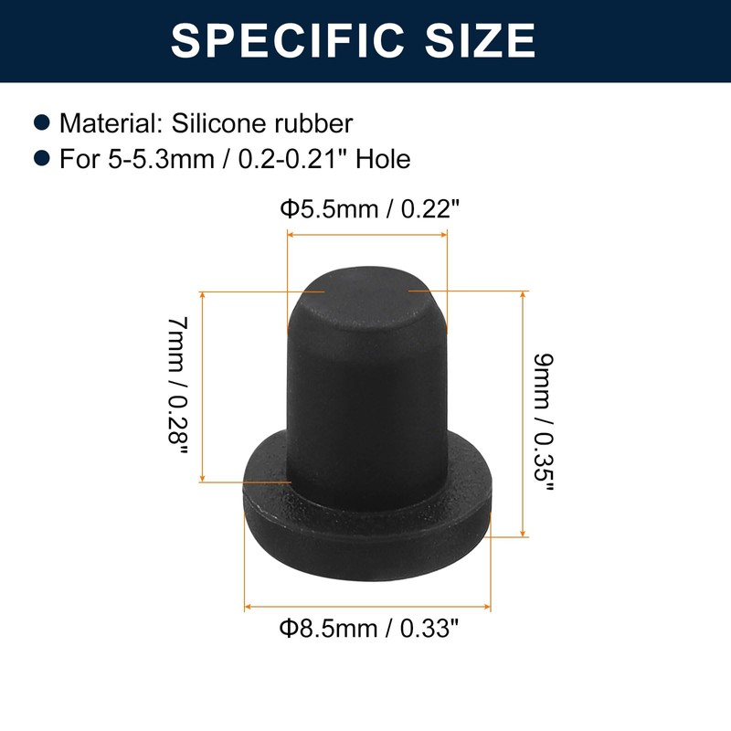 sourcing map 32 Pieces Black Rubber Stopper, 5.5mm Plug Holes